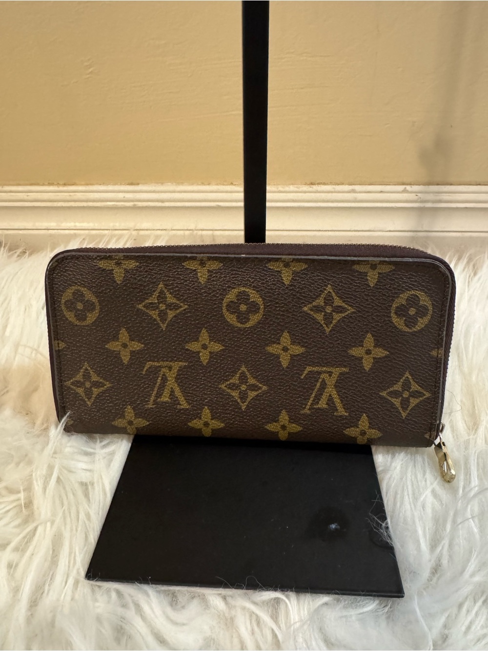 Louis Vuitton Brown Coated Canvas Zip Wallet with Gold Hardware